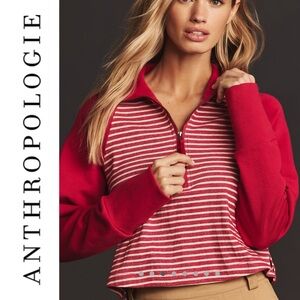 Anthropologie Pilcro Striped Pink Half-Zip Pullover Top Preppy Sporty Size MP